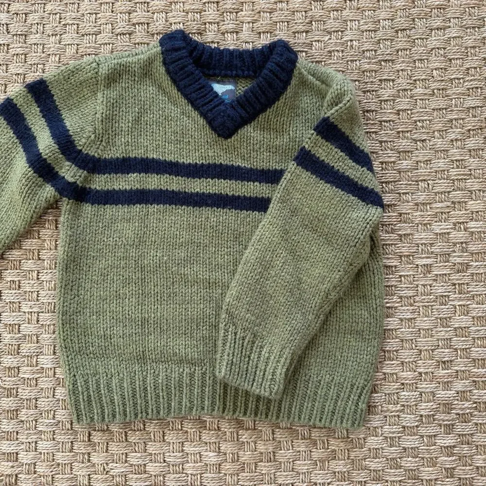 Old Navy Toddler’s VTG Style Green/Navy Blue Stripe Sweater Size 3T Long Sleeve